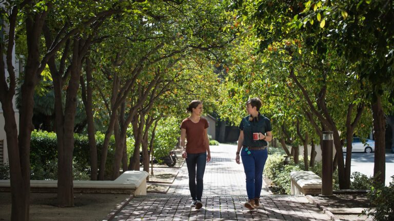students walking on campus
